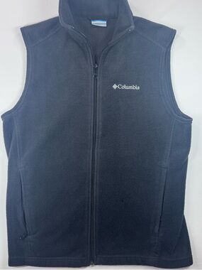 COLUMBIA Mens Black Full-Zip Vest, Side Zippered Pockets, Size Small, EUC